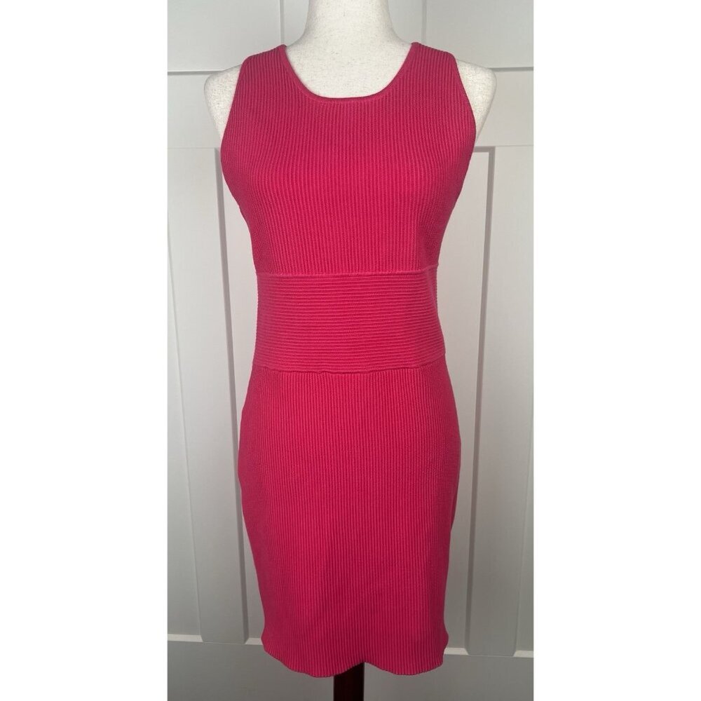 House of Harlow 1960 Hot Pink Ribbed Knit Bodycon Dress Sleeveless Size L